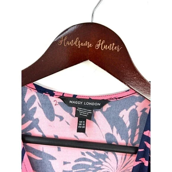 Maggy London Womens Sz 8 Pink And Blue Tropical Floral Cap Sleeve Wrap Dress N4 - Picture 12 of 12